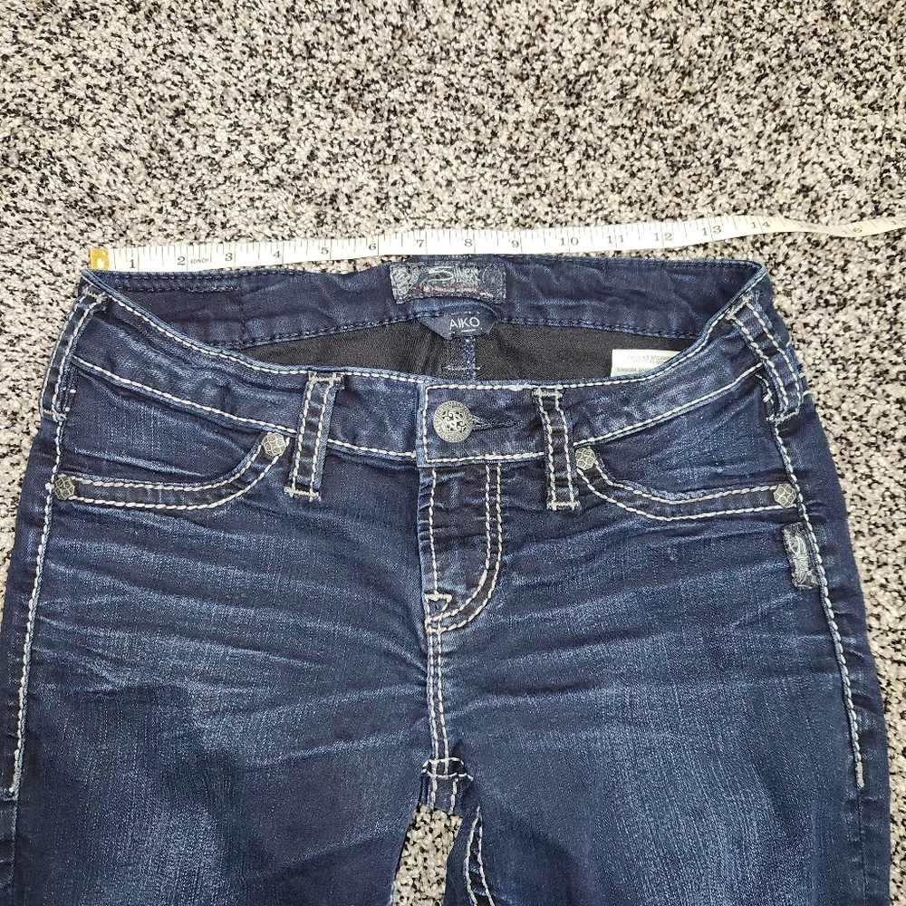 Silver Aiko Mid Rise Super Skinny Jeans, Stretch Darkwash Women's W27/L31 Bling